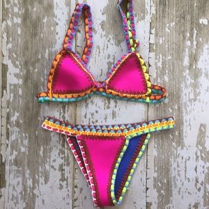 New Boho bikini reversible pink to blue small